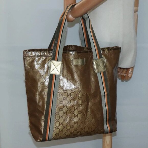 GUCCI GG Crystal Tote Bag Coated Canvas Gold 189669 Auth 139647 - Picture 3 of 16